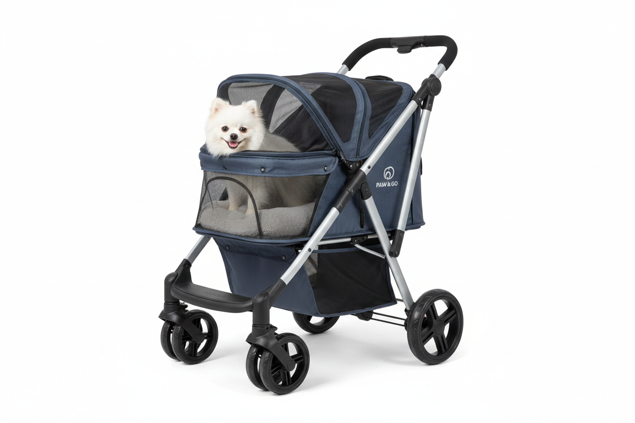 Lightweight Foldable Pet Stroller for Dogs & Cats – Portable Travel Cart with Mesh Windows